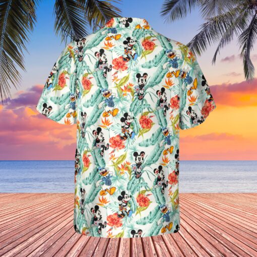 Disney World Tropical Mickey Minnie Donald Duck Floral Hawaiian Unisex Shirt