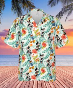Disney World Tropical Mickey Minnie Donald Duck Floral Hawaiian Unisex Shirt