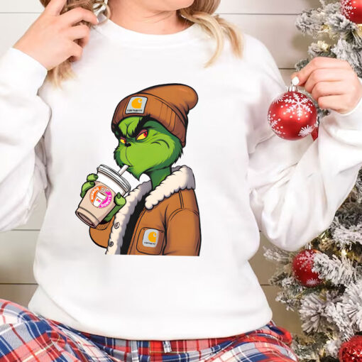 Boujee Grinch Christmas Sweatshirt, Grinch Drinking Coffee Shirt
