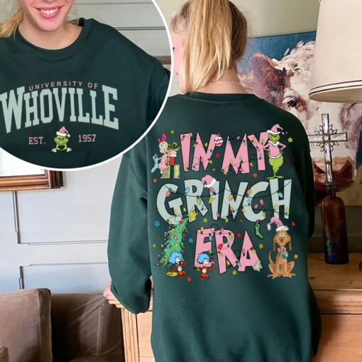 Vintage Whoville University Double Sided Sweatshirt, In my Grinch Era Shirt, Grinch Christmas Sweatshirt