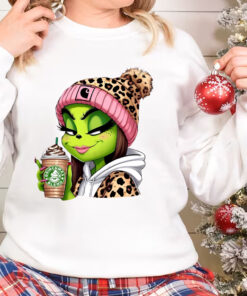 Leopard Boujee Grinch Christmas Sweatshirt, Girly Grinch Coffee Shirt