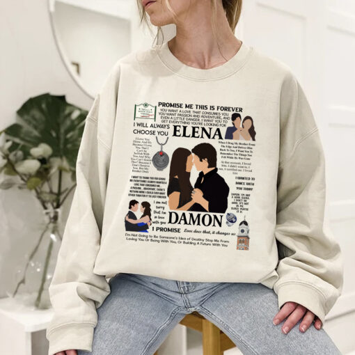 The Vampire Diaries T-Shirt Sweatshirt Hoodie, Elena And Damon Quotes Shirt