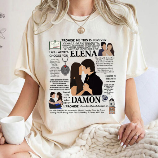 The Vampire Diaries T-Shirt Sweatshirt Hoodie, Elena And Damon Quotes Shirt