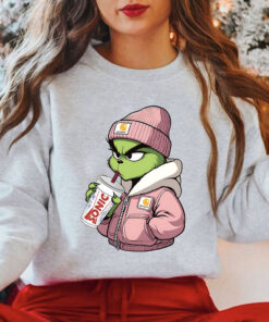Boujee Grinch Christmas Shirt, Grinch Drinking Coffee Sweatshirt Hoodie
