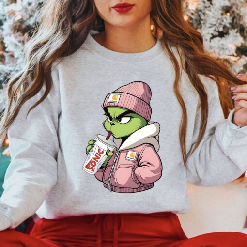 Boujee Grinch Christmas Shirt, Grinch Drinking Coffee Sweatshirt Hoodie