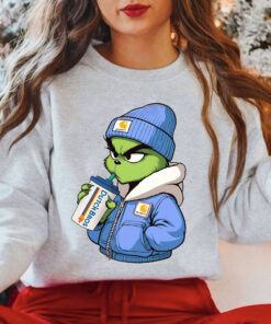 Boujee Grinch Christmas Shirt, Blue Grinch Drinking Coffee Sweatshirt