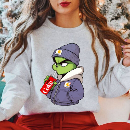 Boujee Grinch Christmas Shirt, Funny Grinch Drinking Coffee Sweatshirt Hoodie