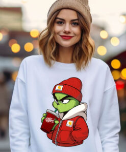 Boujee Grinch Christmas Shirt, Cool Grinch Drinking Coffee Sweatshirt
