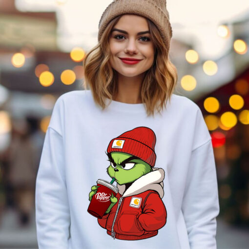 Boujee Grinch Christmas Shirt, Cool Grinch Drinking Coffee Sweatshirt