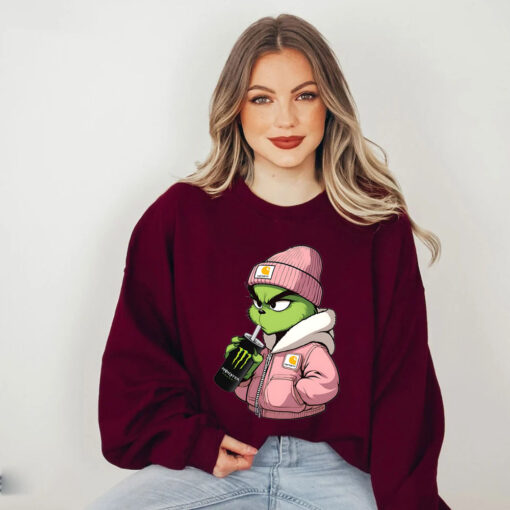 Boujee Grinch Christmas Sweatshirt, Cool Grinch Drinking Coffee Sweatshirt