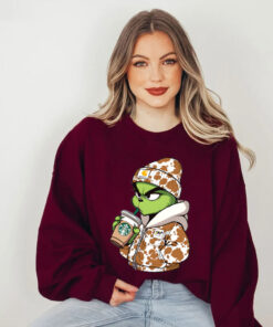 Boujee Grinch Christmas Sweatshirt, Cool Grinch Drink Coffee Sweatshirt Hoodie