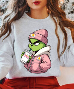 Boujee Grinch Christmas Sweatshirt, Cool Grinch Drink Coffee Sweatshirt