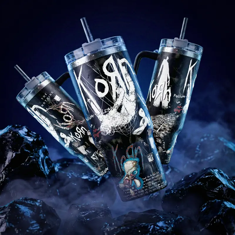 Korn Follow The Leader The Nothing 40OZ Tumbler With Handle & Straw, Dark Aesthetic Merch Gift Korn Follow The Leader The Nothing 40OZ Tumbler With Handle & Straw, Dark Aesthetic Merch Gift