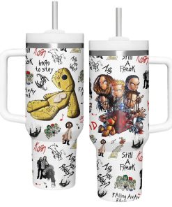 Korn Issues 40 Oz Tumbler With Handle & Straw, Stainless Steel Travel Mug For Nu-Metal Fans Metalheads Dark Aesthetic Merch Gift